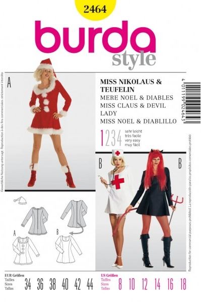 Выкройка Burda 2464-Снегурочка, медсестра и дьяволица