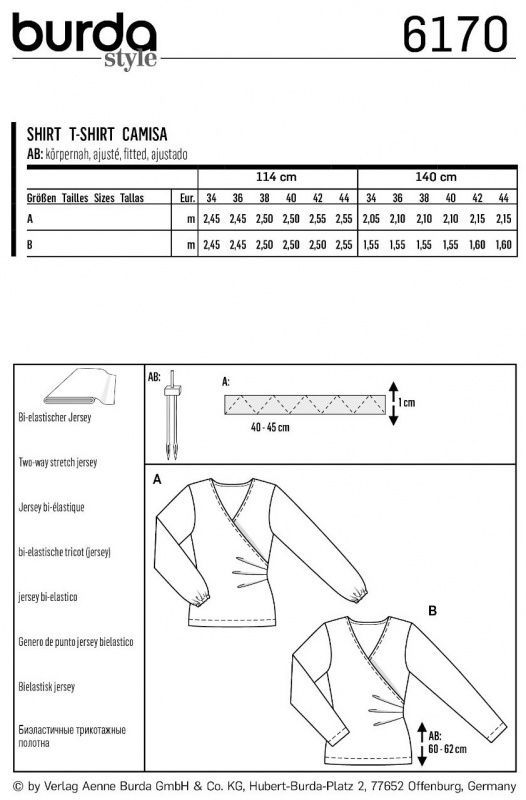 Выкройка Burda 6170 - блузки с длинным рукавом