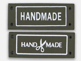 Нашивка "Handmade" прямоугольник 4,3*1,7см для пришивания, кожзам, оливковый