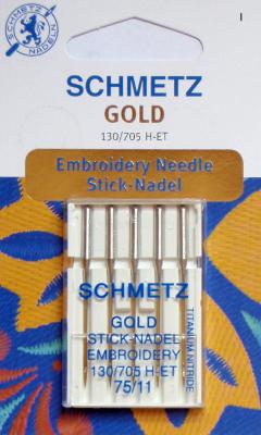Иглы Schmetz для вышивания Gold, титаниум №75 5шт. 130/705H-ET