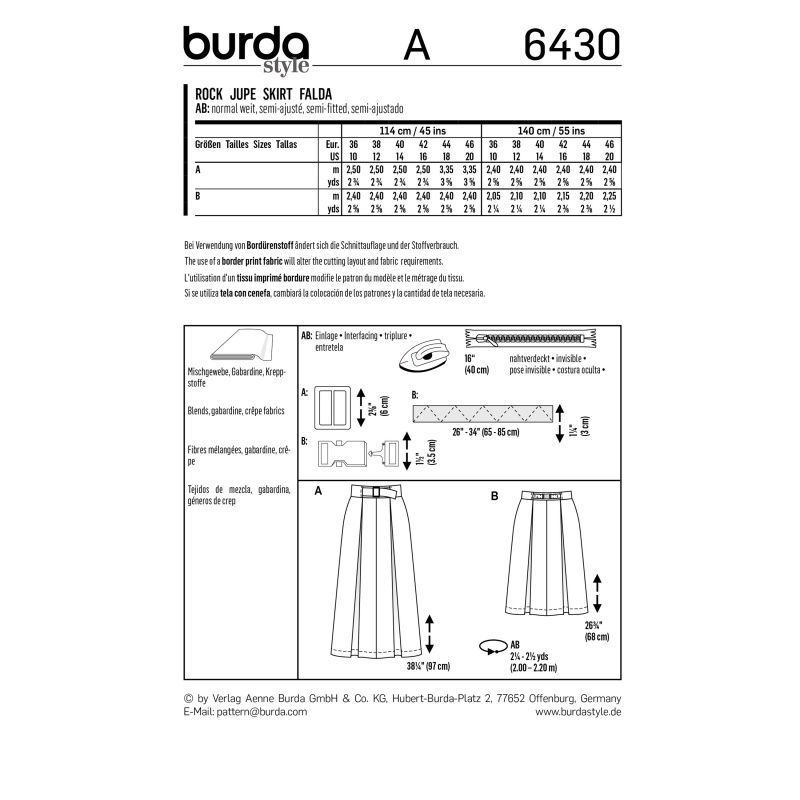 Выкройка Burda 6430 - Юбка