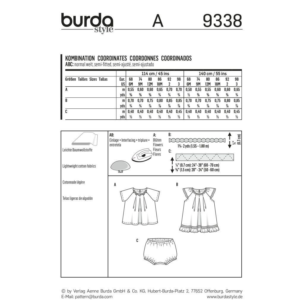 Выкройка Burda 9338 - Комплект одежды для девочки