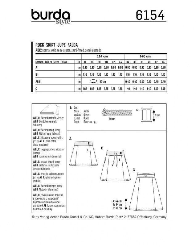 Выкройка Burda 6154 - юбки