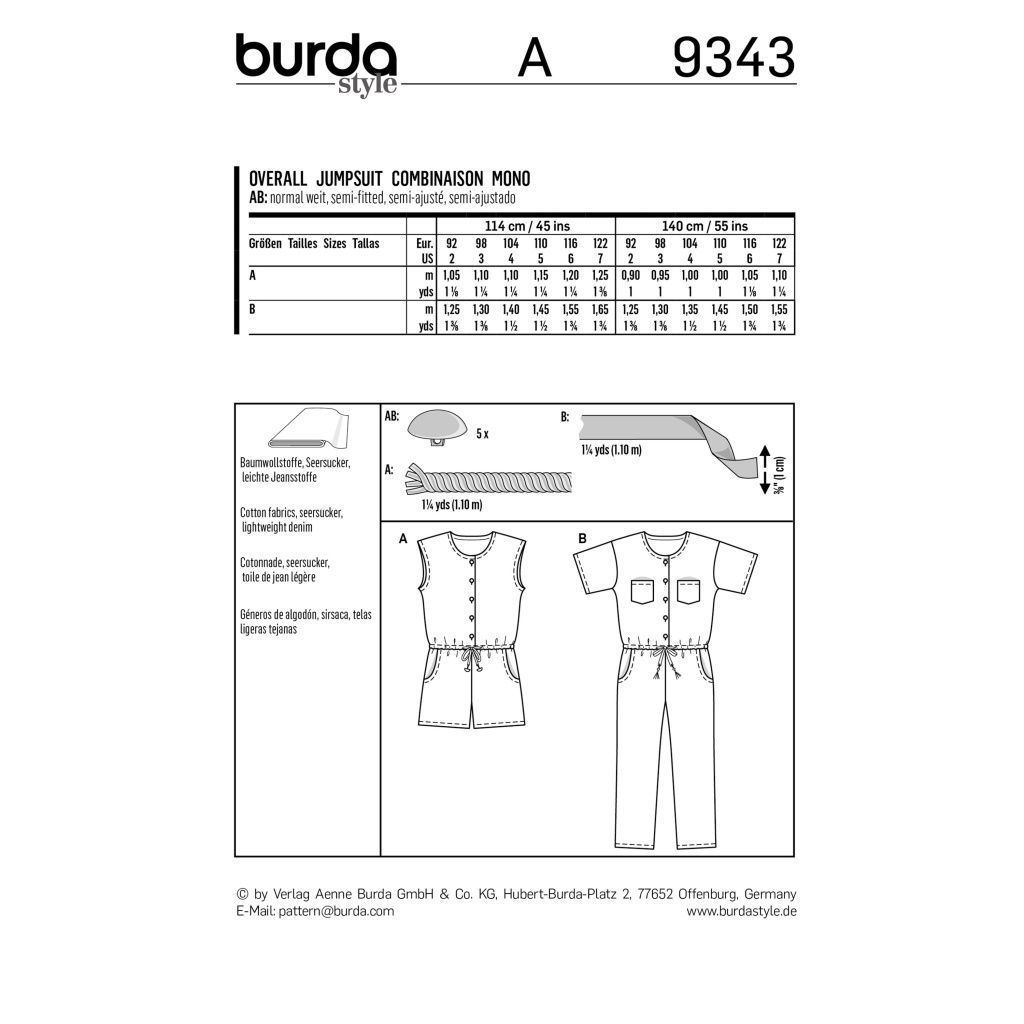 Выкройка Burda 9343 - Комбинезон