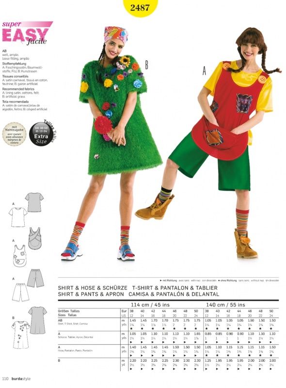 Выкройка Burda 2487-Пеппи, Зеленый лужок