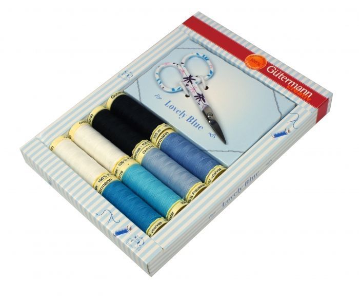 Швейный набор Gutermann Lovely Blue, 8 катушек + ножницы