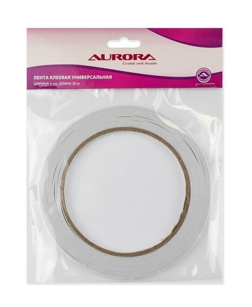 Лента клеевая 2-х сторонняя Aurora ширина 6мм, длина 20м AU-U00620