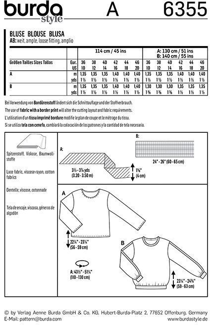 Выкройка Burda 6355 - Блуза