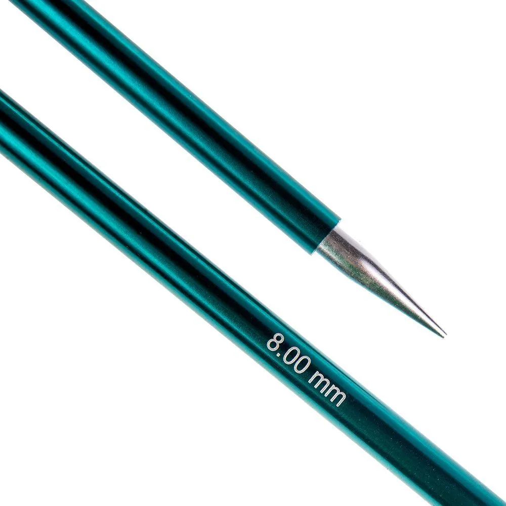 Спицы прямые "Zing" 8 мм/30 см, алюминий, изумрудный, 2 шт в упаковке, KnitPro, 47276