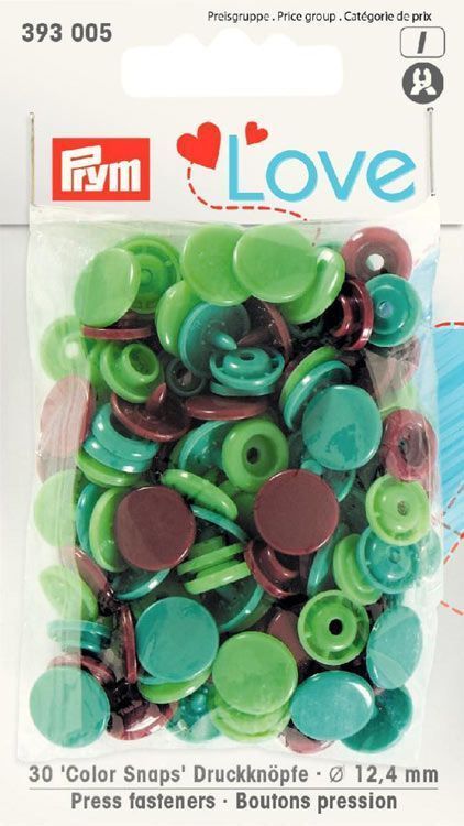Коллекция "Love" - Кнопки "Color Snaps", диаметр 12,4мм, зеленый/коричневый/светло-зеленый, 30шт в у