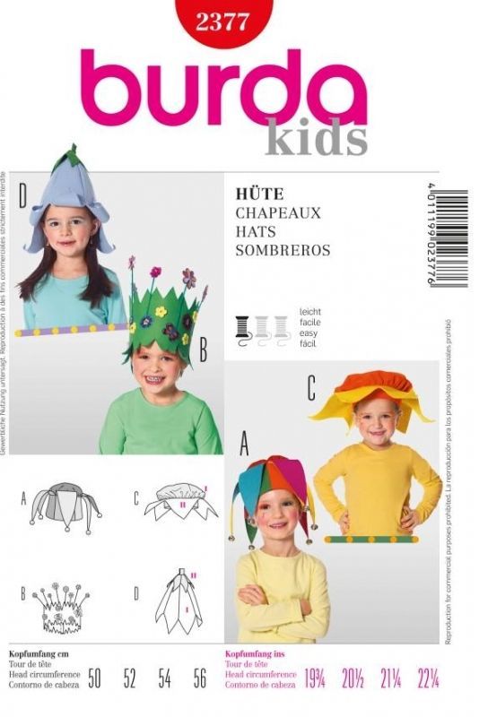 Выкройка Burda 2377-Карнавальные шляпы