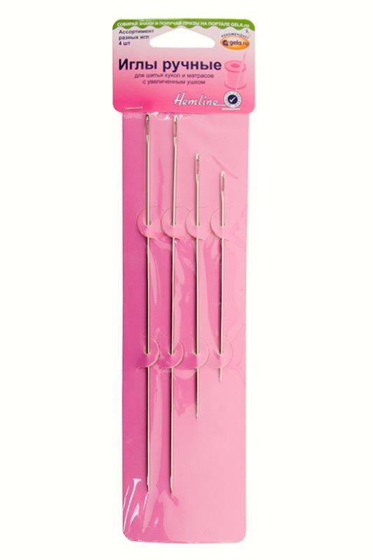 Иглы ручные для шитья кукол и матрасов, 4 шт Hemline 215.4