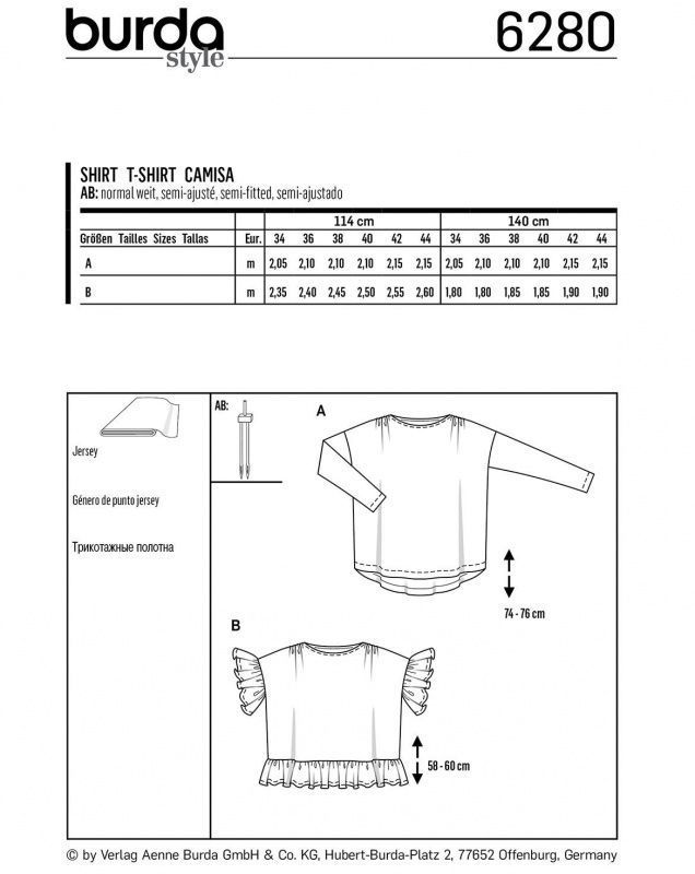 Выкройка Женская (блузы-топы-туники) Burda 6280
