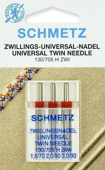 Иглы Schmetz двойные универсальные № 70/1.6, 80/2.0, 90/3.0 3 шт. 130/705H-ZWI