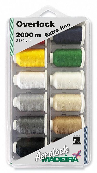 Набор ниток Aerolock №180 Blisterbox 12*2000 м Miniking, 12 цветов Madeira 8091