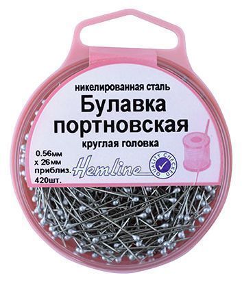 Короткие булавки из никелированной стали с маленькими круглыми головками для шитья рубашек и блузок,, 26 мм, около 420 шт Hemline 717