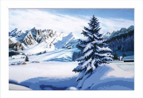 Ткань с нанесеным рисунком "Зима в горах", 22*34 см,арт.СБ-048