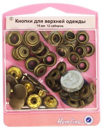 Кнопки Анорак с инструментом для установки, 12 штук, 15мм цв.состаренная бронза арт.405S.A