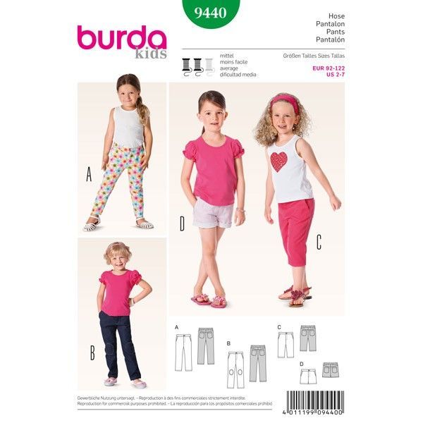 Выкройка Burda 9440-Шорты, Брюки