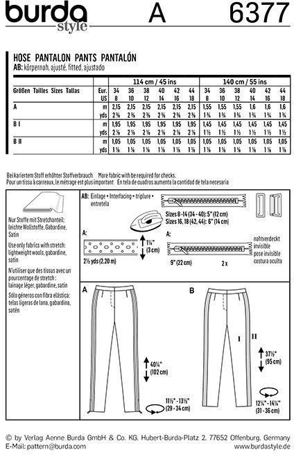 Выкройка Burda 6377 - Брюки
