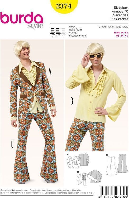 Выкройка Burda 2374-Карнавальный костюм "Семидесятые годы" Выкройка Burda 2374-Карнавальный костюм "Семидесятые годы"