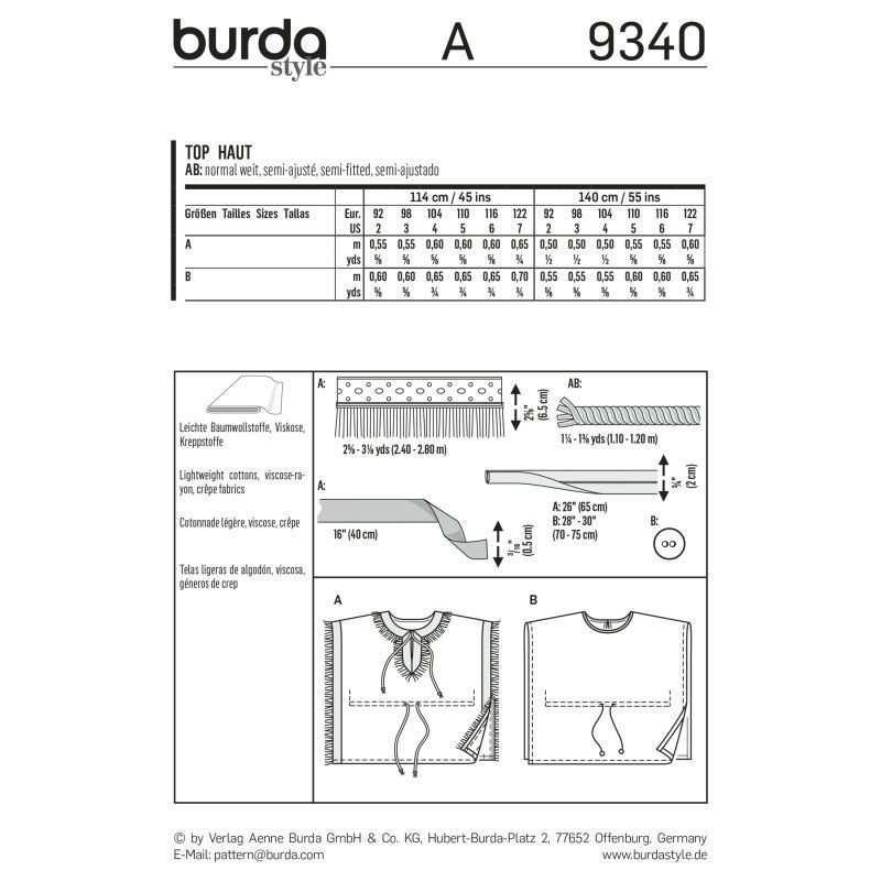 Выкройка Burda 9340 - Топ