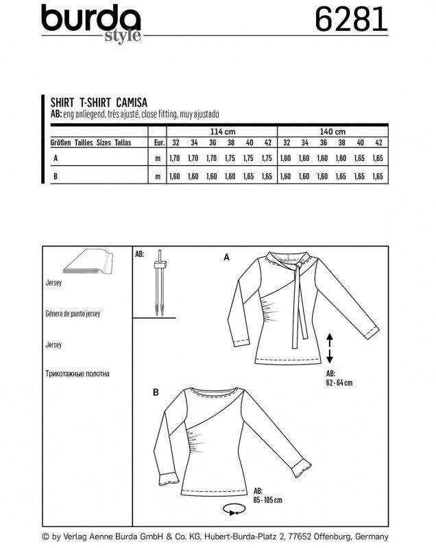 Выкройка Женская (блузы-топы-туники) Burda 6281