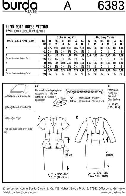 Выкройка Burda 6383 - Платье