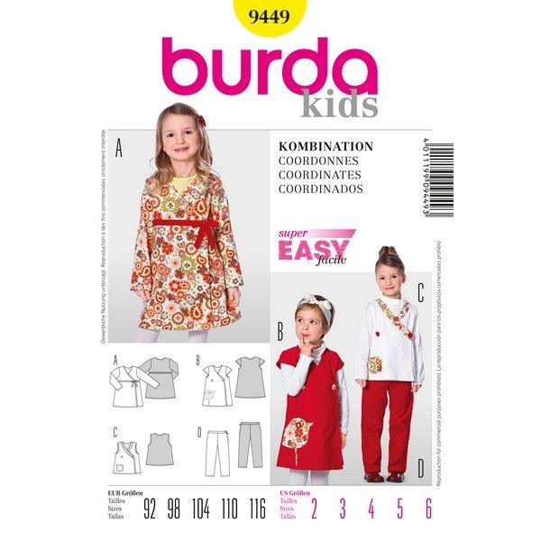 Выкройка Burda 9449-Топ, Туника, Брюки