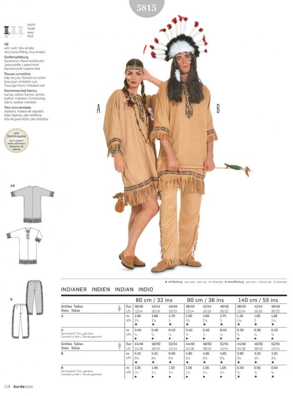 Выкройка Burda 5815-Индейцы