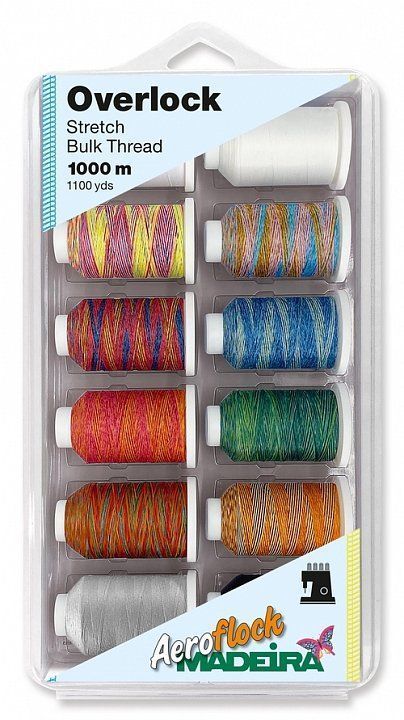 Набор ниток Aeroflock №100 Blisterbox 12*1000 м Miniking, 8 Мультиколор+4 однотона Madeira 8096