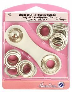 Люверсы с инструментом для установки 14 мм серии "G", никель 10 наборов Hemline 438P.14.N 