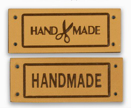 Нашивка "Handmade" прямоугольник 4,3*1,7см для пришивания, кожзам, бежевый