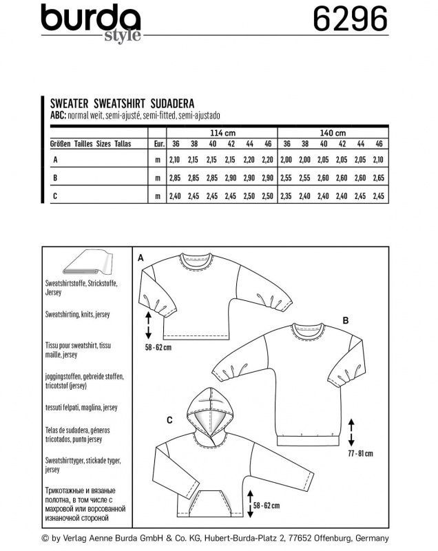 Выкройка Женская (блузы-топы-туники) Burda 6296