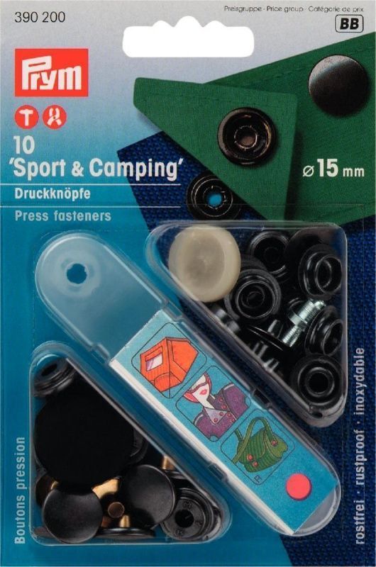 Кнопки Спорт и Кемпинг 15мм,черный,10шт в блистере PRYM 390200