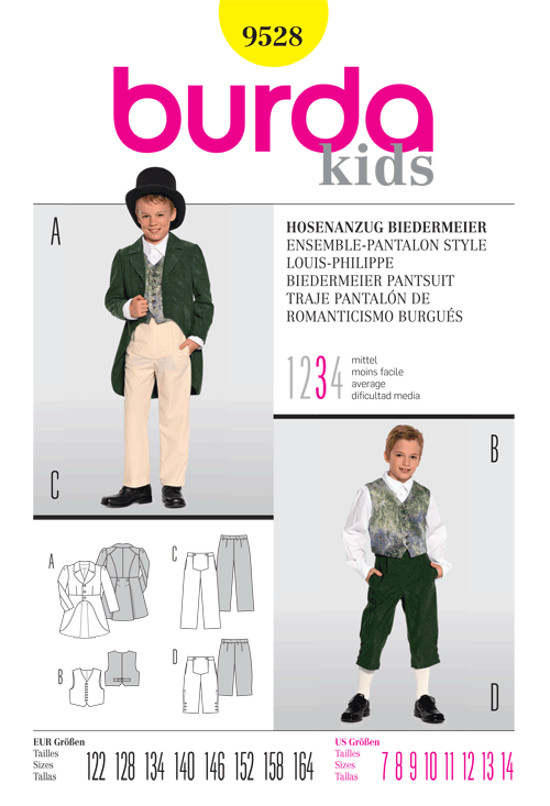 Выкройка Burda 9528- Брючный костюм в стиле бидермайер