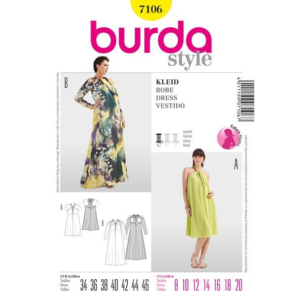 Выкройка Burda 7106-Платье для будущей мамы