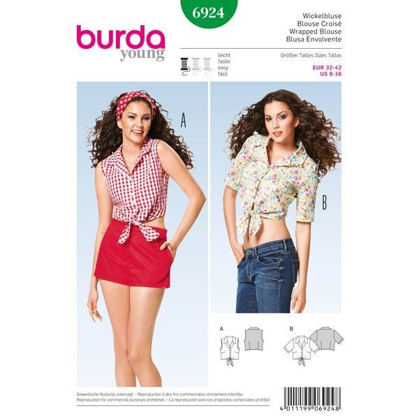 Выкройка Burda 6924-Короткая рубашка