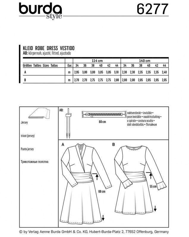 Выкройка Женская (платья) Burda 6277